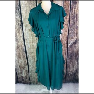 Eloquii Green Ruffle Button Down Dress